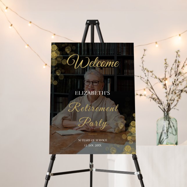 Photo Script Retirement Party Gold Confetti Foam Board (In Situ (Stand))