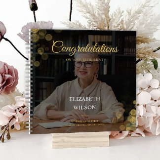 Photo Script Retirement Party Gold Confetti Guest Notebook