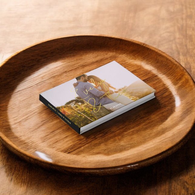 Photo Script Signature Elegant Black Wedding Foil Guest Book (Creator Uploaded)