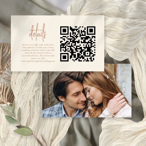 Photo Script Terracotta Cream QR Wedding Details Enclosure Card