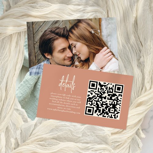 Photo Script Terracotta QR Code Wedding Details Enclosure Card