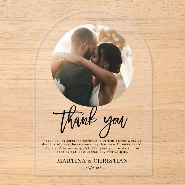 Photo Script Wedding Thank you Arch  Acrylic Invitations (Front)