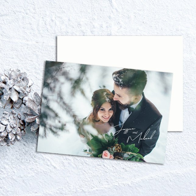 Photo Script Winter Theme Wedding Letterpress Thank You Card (Creator Uploaded)
