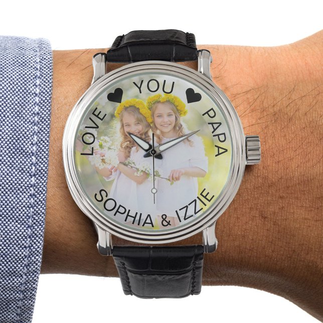 Photo Semi Transparent Border Personalized Papa Watch (Photo gift for papa)