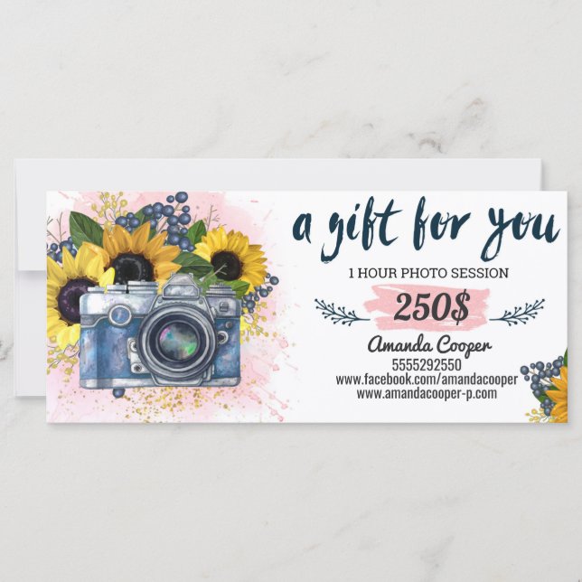 Photo session gift card Photography Gift Certific (Front)