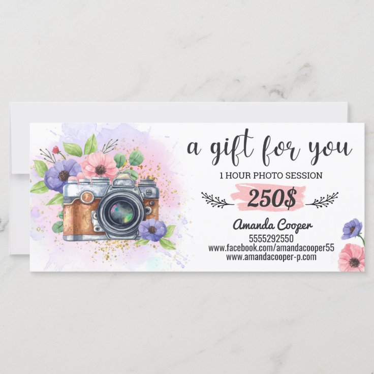 Photo session gift card Photography Gift Certific Zazzle