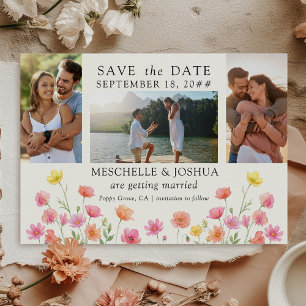 Photo Set Pink Orange Floral Wedding Save The Date