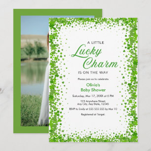 Photo Shamrock A Little Lucky Charm Baby Shower  Invitation