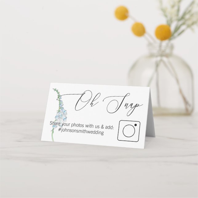 Photo Share Folded table card Blue Floral (Front)