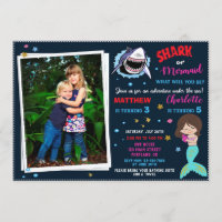 Photo Shark Mermaid birthday invitation Pool party