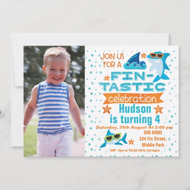 Photo Sharks Fin-tastic Birthday Invitation (Front)