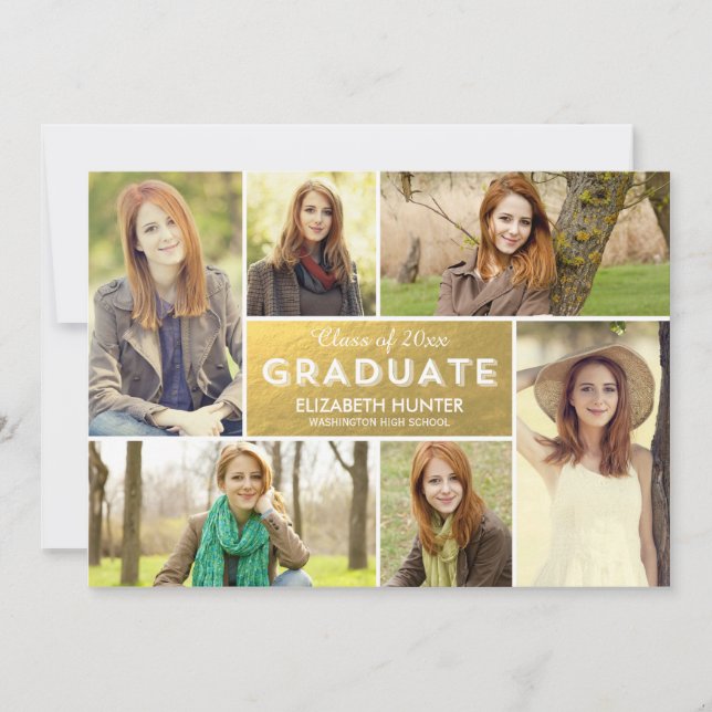 Photo Showcase Graduation Invitation - Gold (Front)