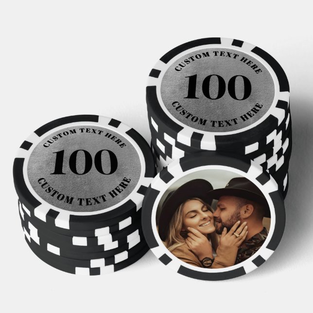 Photo Silver 100 Numbered Poker Chips (Stack)