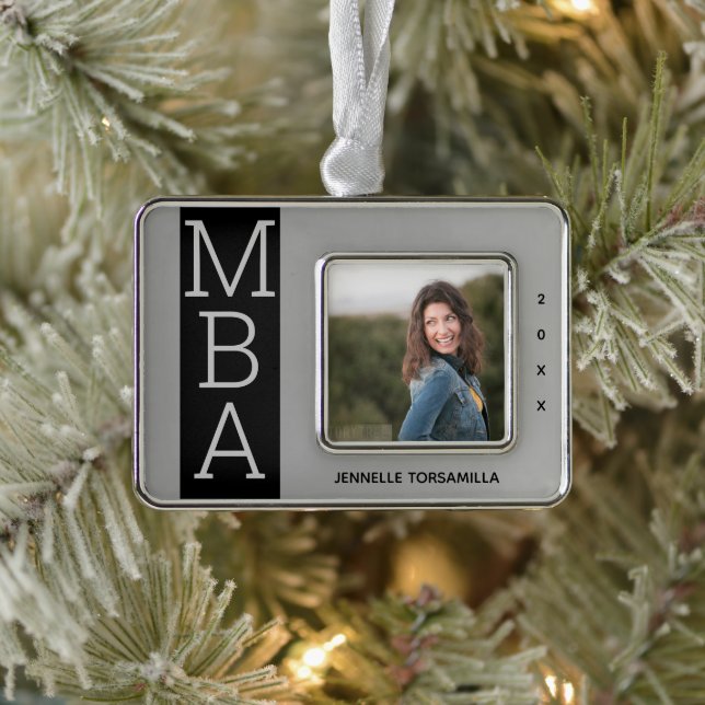 Photo Silver Black MBA Graduation Christmas Ornament (Tree)