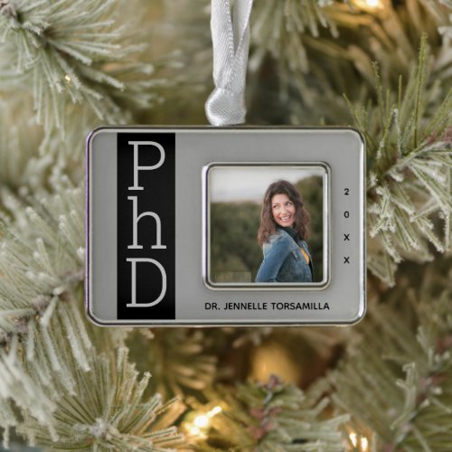 Photo Silver Black PhD Graduation Christmas Orname Christmas Ornament