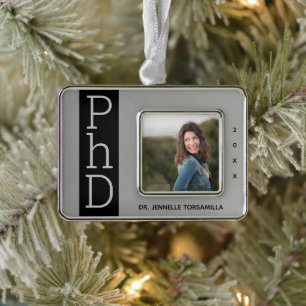 Photo Silver Black PhD Graduation Christmas Orname Ornament