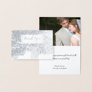 Photo Silver Foil Initials Tree Trunk Thank You Card
