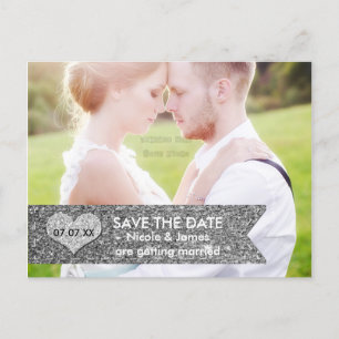 PHOTO Silver Glitter Banner SAVE THE DATE Postcard