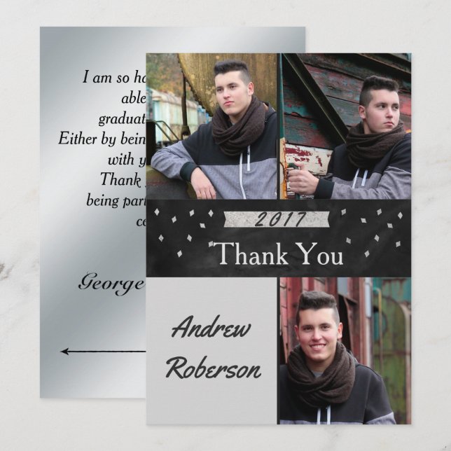 Photo Silver Graduation Thank You Card (Front/Back)