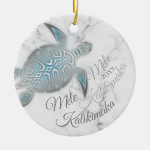 PHOTO Silver Turtle Mele Kalikimaka Ceramic Ornament