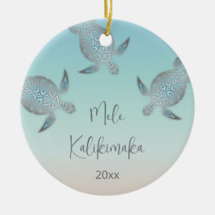 PHOTO Silver Turtles Mele Kalikimaka Ceramic Ornament