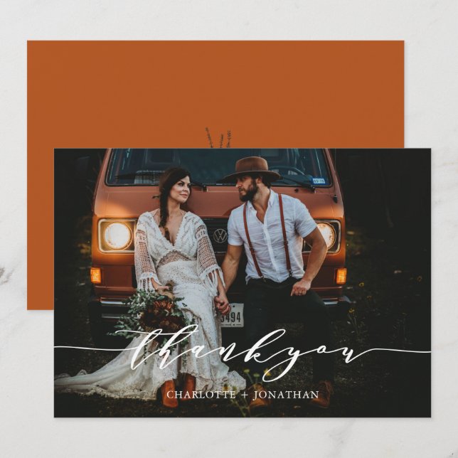 Photo Simple Botanical Bohemian Terracotta Wedding Thank You Card (Front/Back)