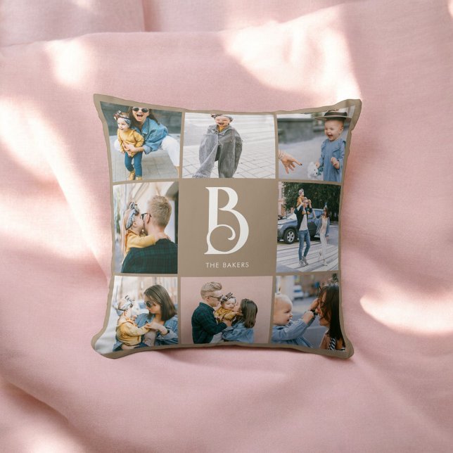 Photo Simple Chic Monogram Boho Beige Throw Pillow (Creator Uploaded)