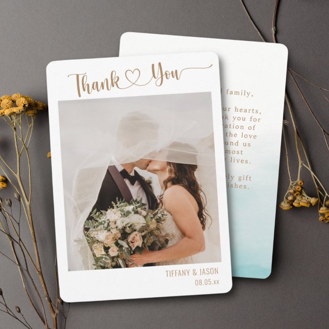 Photo Simple Elegant Custom Wedding Hand Lettered  Thank You Card (Creator Uploaded)