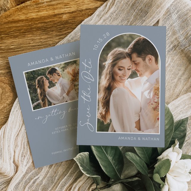 Photo Simple Elegant Dusty Blue Wedding Save The Date (Creator Uploaded)
