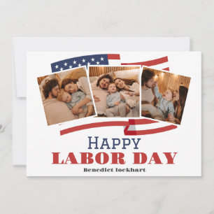 Photo Simple Elegant Labor Day Red White & Blue Thank You Card