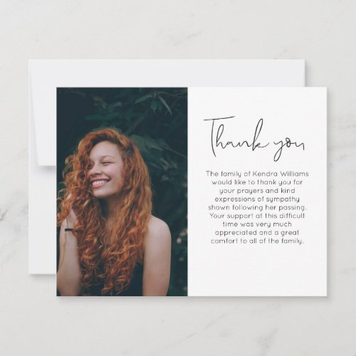 Photo Simple Funeral Bereavement Thank You Card
