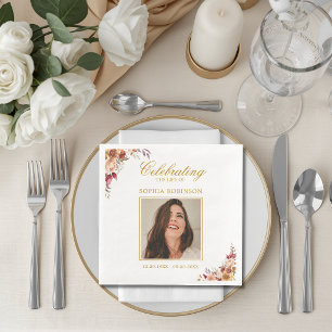 Photo Simple Funeral Floral Memorial Paper Dinner Napkins