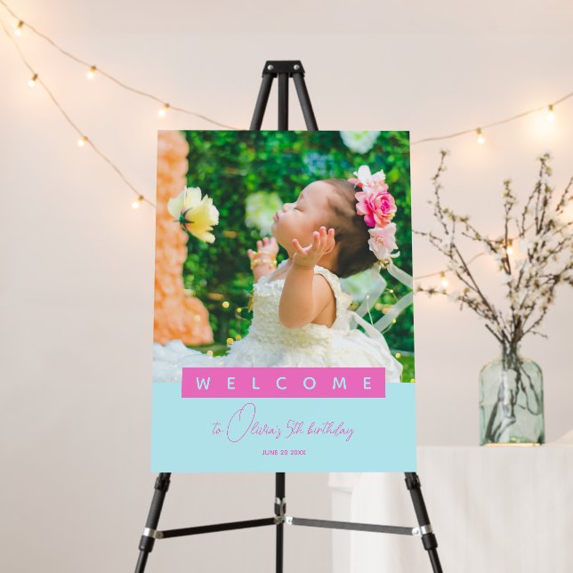 Photo Simple Girl Mermaid Birthday Welcome  Foam Board (In Situ (Stand))