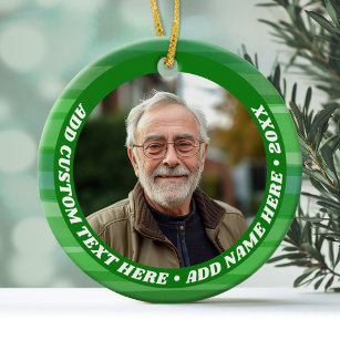 Photo - Simple Green Abstract Border - Thick Text Ceramic Ornament