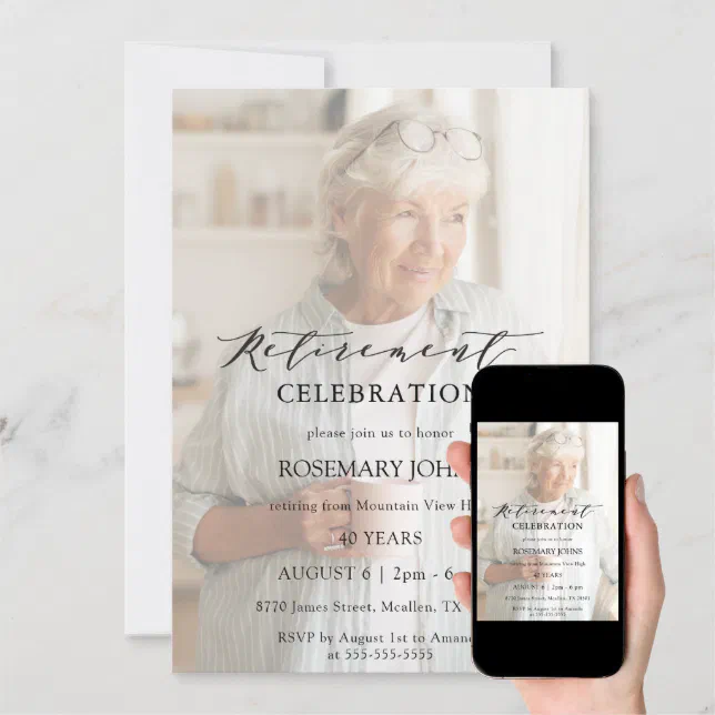 Photo Simple Modern Calligraphy Retirement Invitation | Zazzle