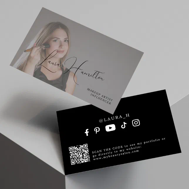 Photo Simple Modern Feminine Script Qr Code Beauty Business Card 