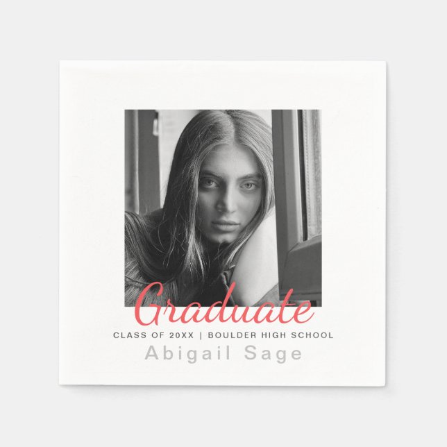 Photo Simple Modern Minimalist Graduation Napkins (Front)