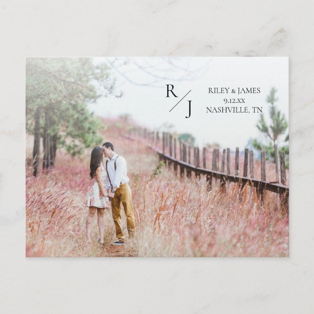 Photo Simple Monogram Wedding Save the Date Postcard (Front)