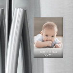 Photo & Simple White Text Stylish Modern Keepsake Magnet<br><div class="desc">Give the gift of special memories with a stylish custom photo rectangular magnet. This template is set up for a baby, but is easy to personalize with a family, friend or pet's name, a wedding couple's monogrammed initials, or any wording of your choice. The colors and font style can also...</div>