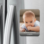Photo & Simple White Text Unique Modern Keepsake Magnet<br><div class="desc">Celebrate the simple joys of family with a custom photo magnet. All text is easy to customize for any occasion. Design features a modern minimalist layout, vintage inspired art deco typography, and one favorite picture of your choice. This template is set up for a baby, but can easily be customized...</div>