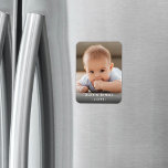 Photo & Simple White Text Unique Modern Keepsake Magnet<br><div class="desc">Celebrate the simple joys of family with a custom photo magnet. All text is easy to customize for any occasion. Design features a modern minimalist layout, vintage inspired art deco typography, and one favorite picture of your choice. This template is set up for a baby, but can easily be customized...</div>