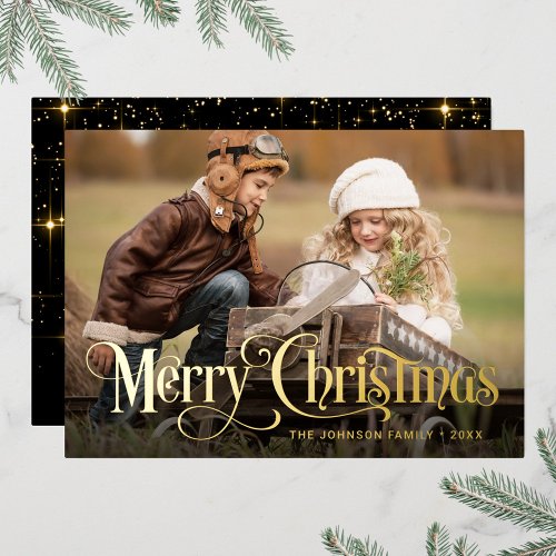 PHOTO Simply Elegant Sparkle Christmas Gold Foil Holiday Card