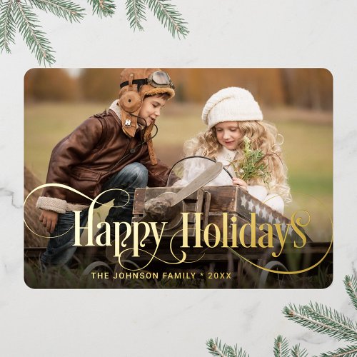 PHOTO Simply Elegant Sparkle Christmas Gold Foil Holiday Card