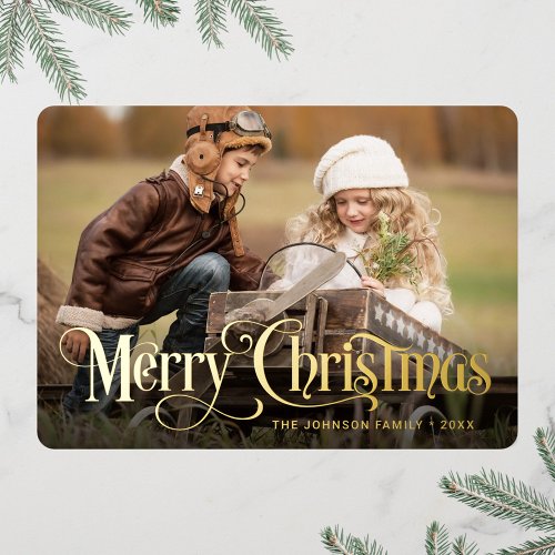 PHOTO Simply Elegant Sparkle Christmas Gold Foil Holiday Card