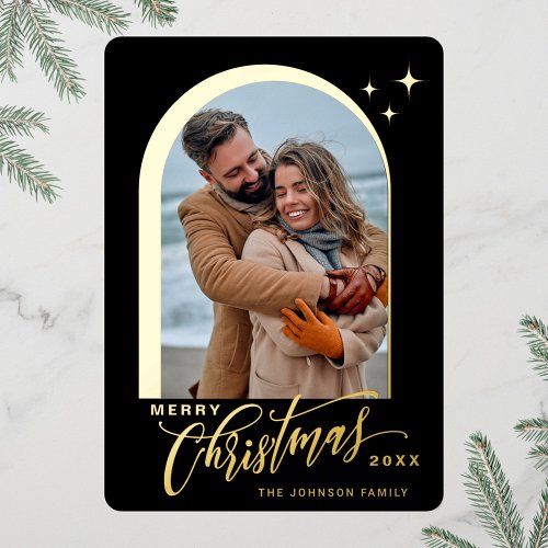 PHOTO Simply Elegant Sparkle Christmas Gold Foil Holiday Card