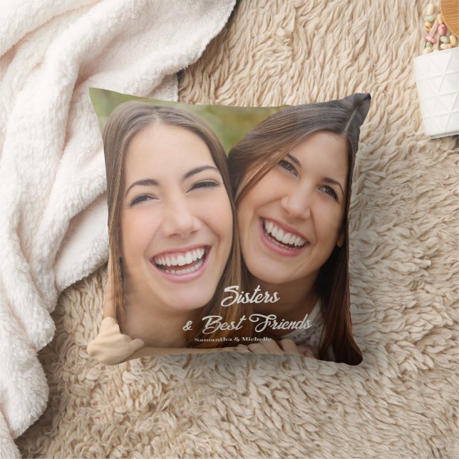 Photo Sisters Best Friends Throw Pillow (Blanket)