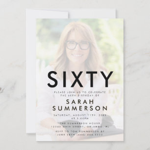Photo Sixty Black White 60th Birthday Invitation