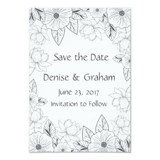 Photo Sketched Hand Drawn Flowers Save the Date Card