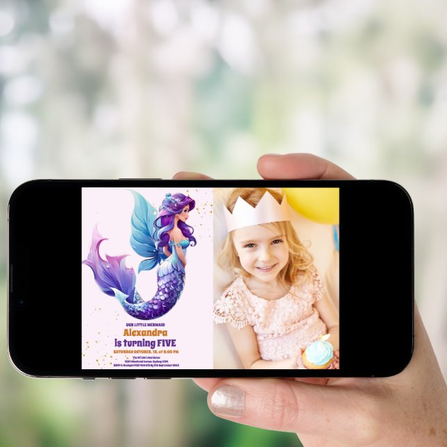 Photo Sleek Mermaid Under The Sea Birthday Invitation (Front Digital)