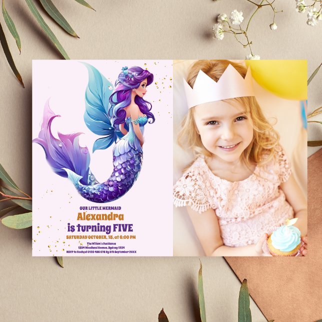 Photo Sleek Mermaid Under The Sea Birthday Invitation (Creator Uploaded)